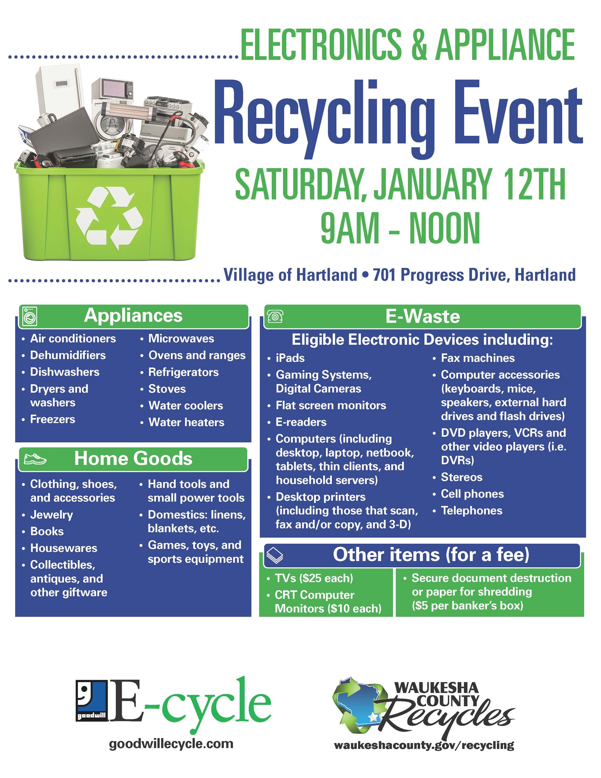 Ecycle Flyers for Waukesha Recycling Events