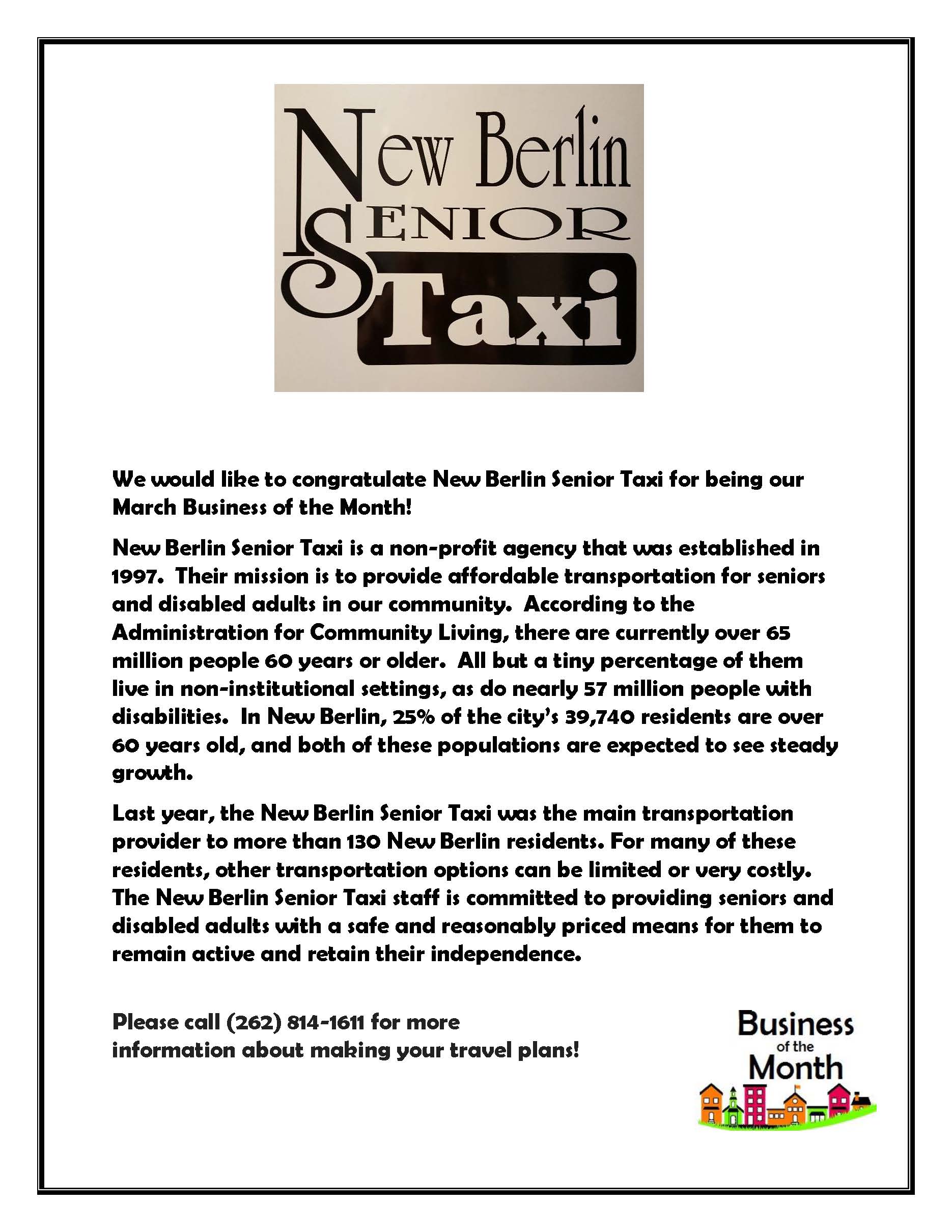 The New Berlin Senior Taxi is a non