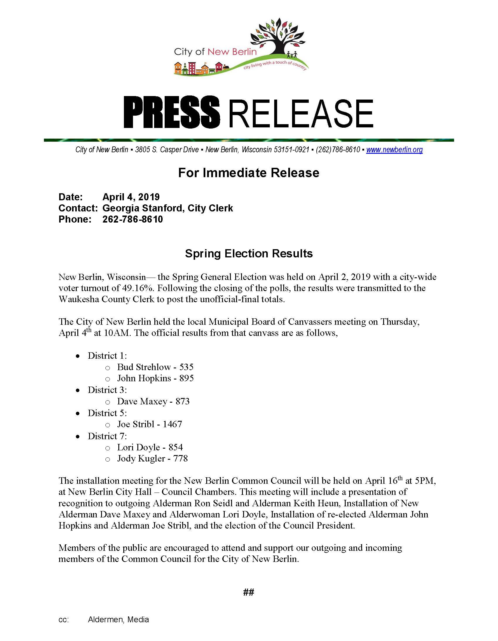 Press Release - Spring Election