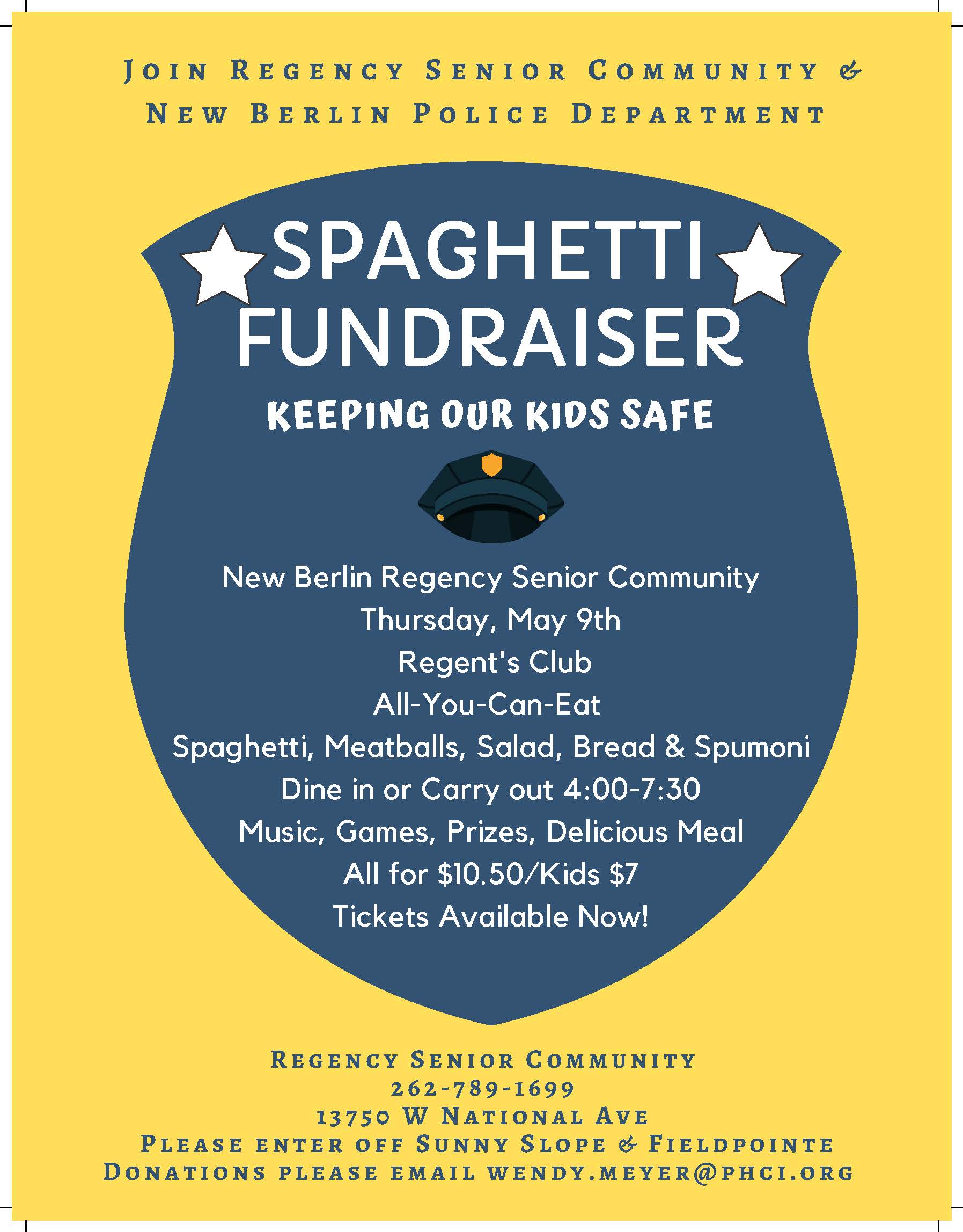 Regency Fundraiser Flyer for New Berlin Police Dept