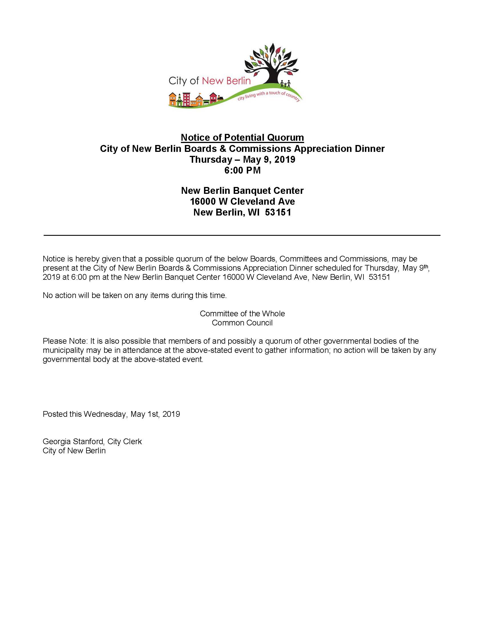 Potential Quorum Notice Appreciation Dinner