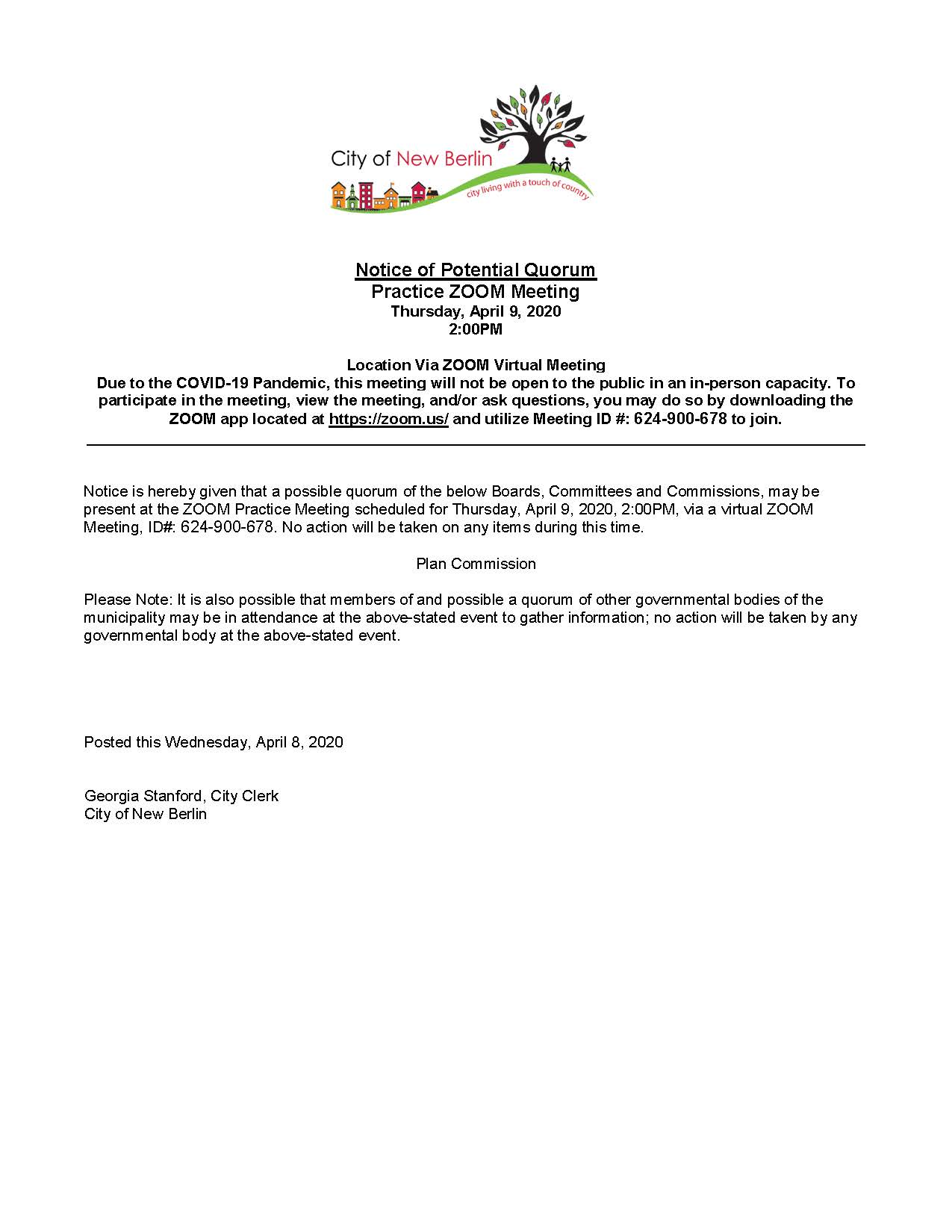 Potential Quorum Notice_Practice PC Zoom Mtg.