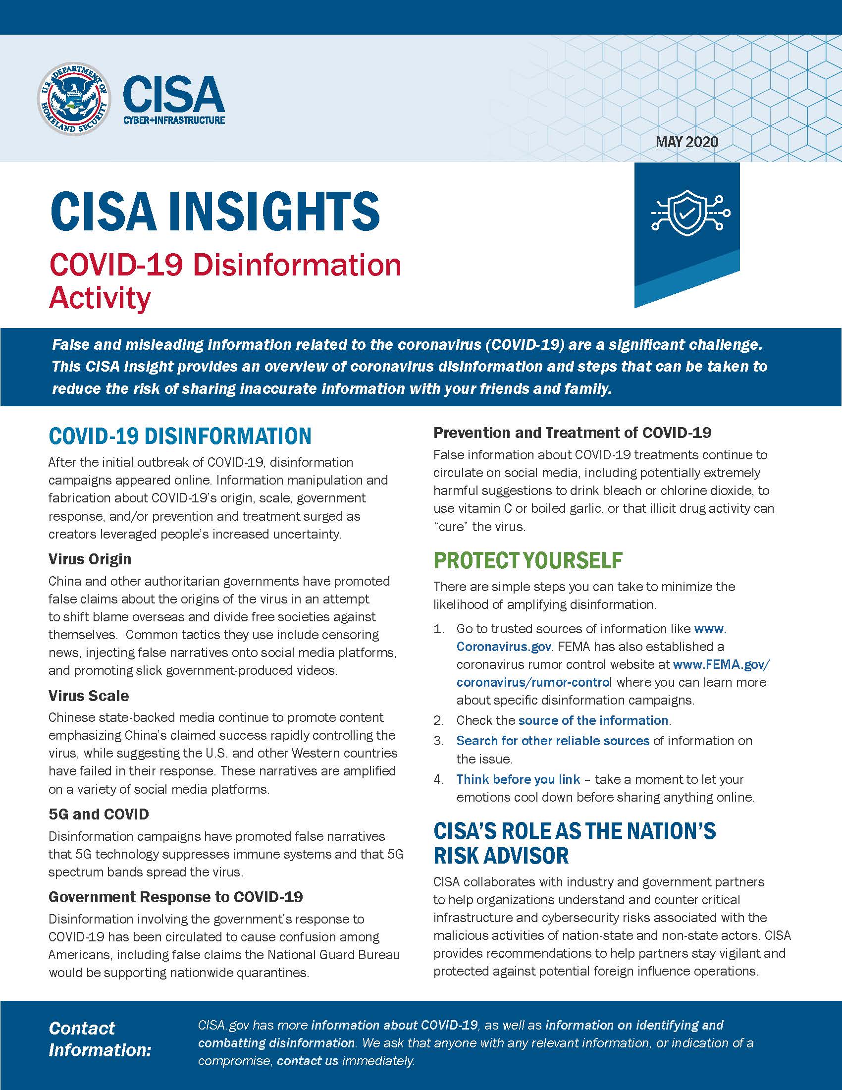 CISAInsights-COVID-19 Disinformation Activity_MAY2020_Final_508 (002)