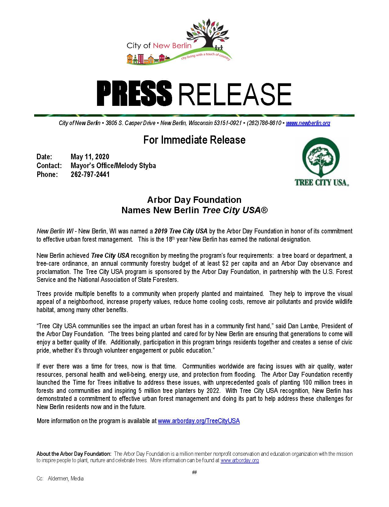Press-Release-Tree City USA