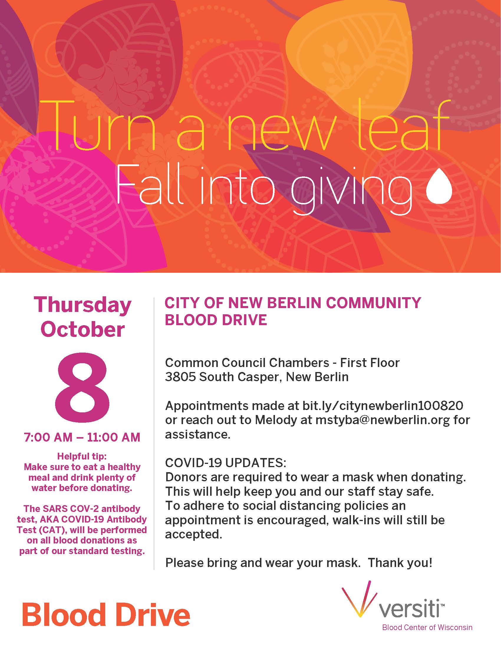 City of New Berlin October 2020 Blood Drive flyer (002)