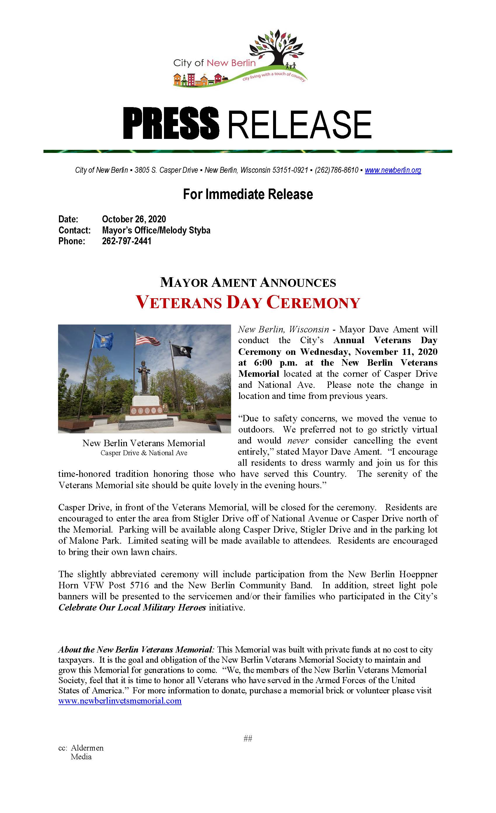 Pres-ReleaseVeterans Day 2020