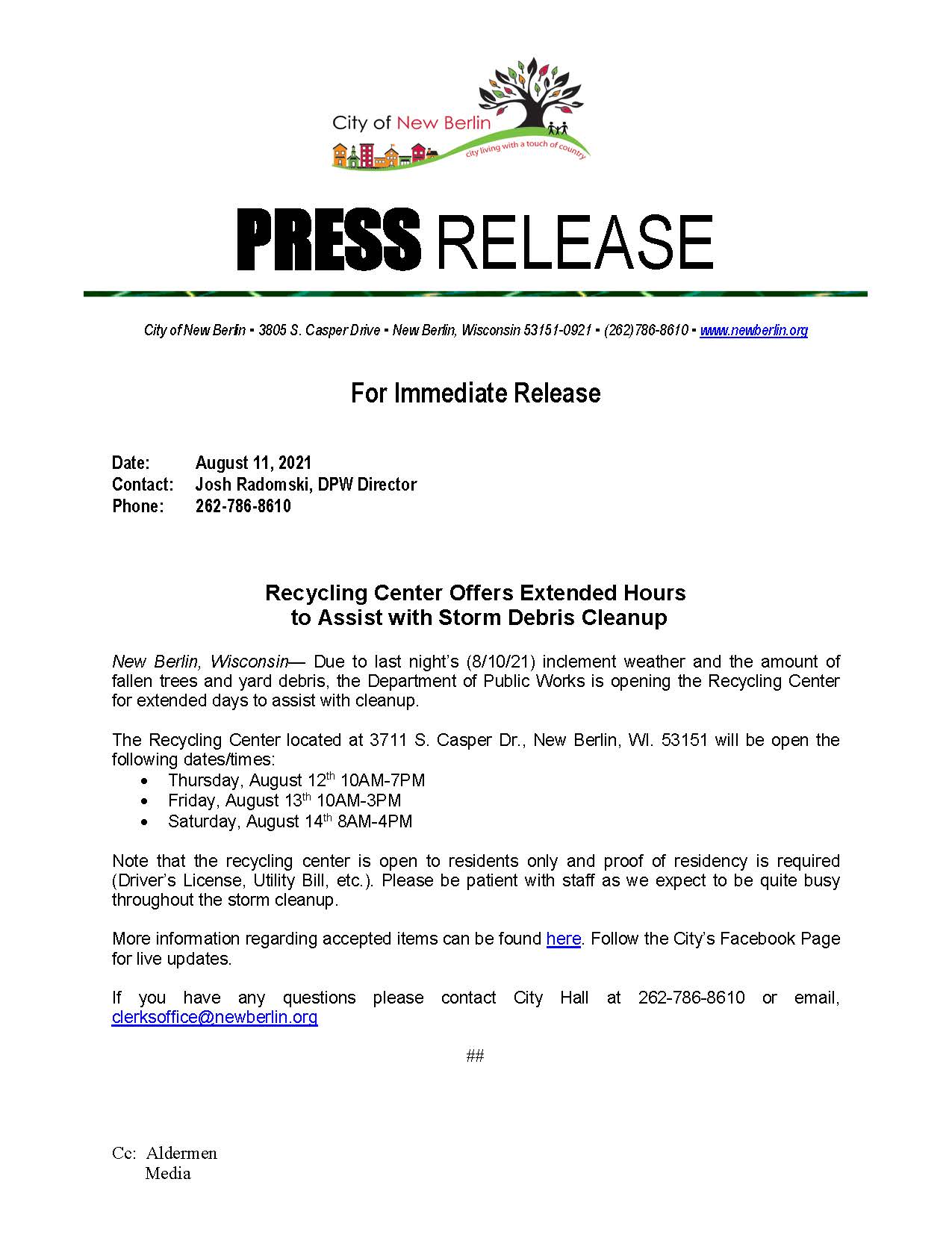 2021 Press Release Recycling Center