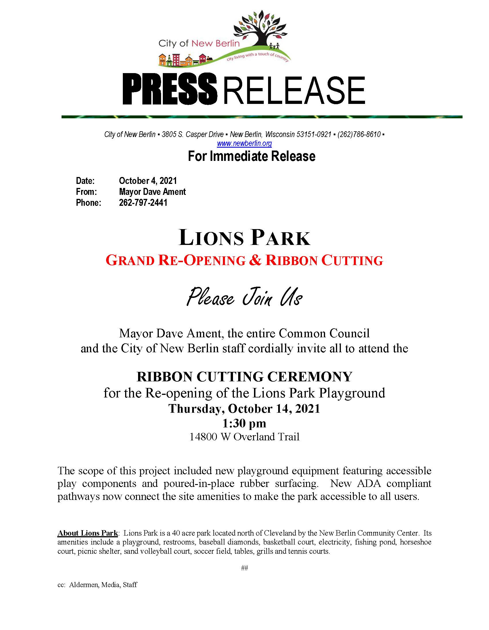 Press Release - Lions Park