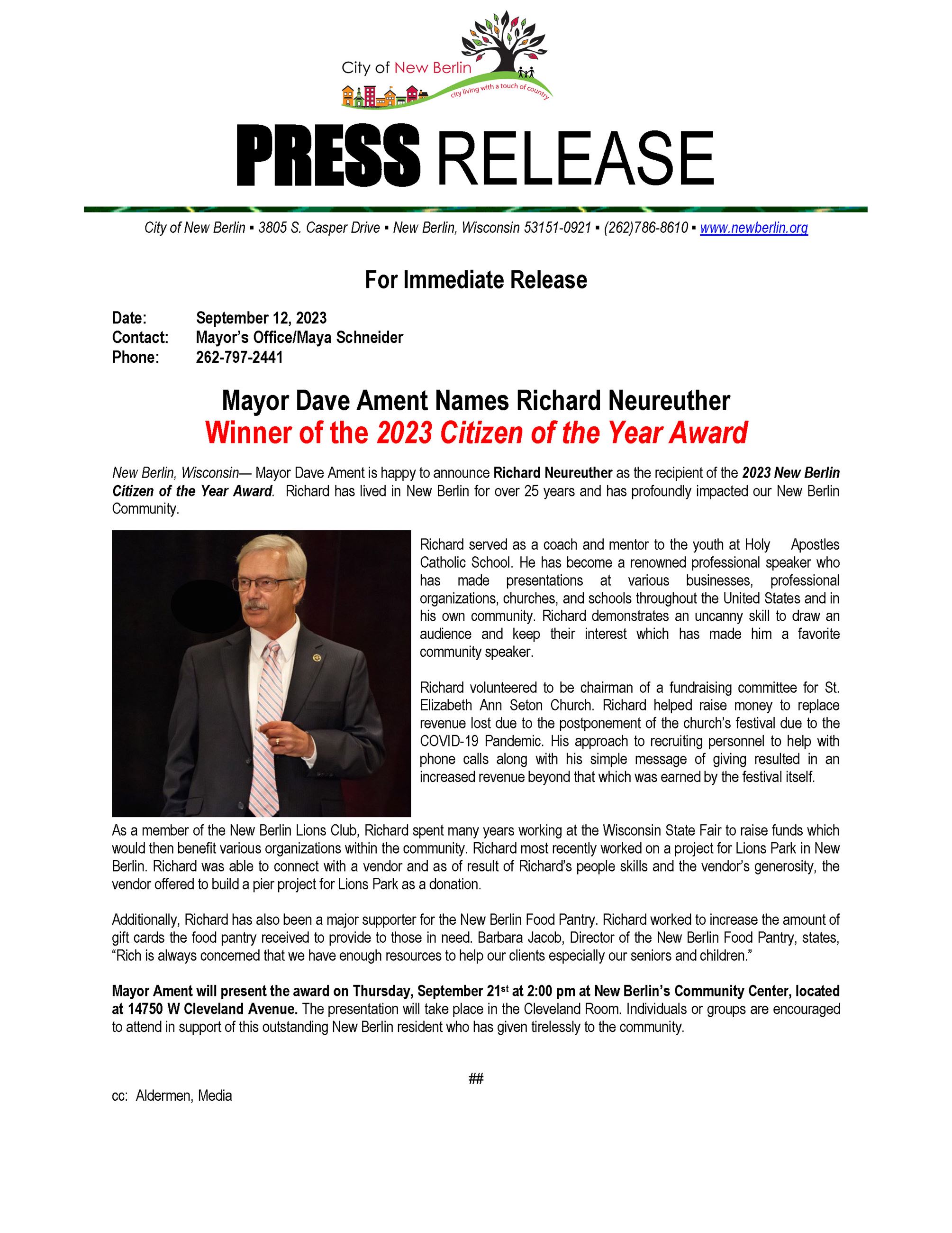 Press-Release-2023 Citizen of the Year