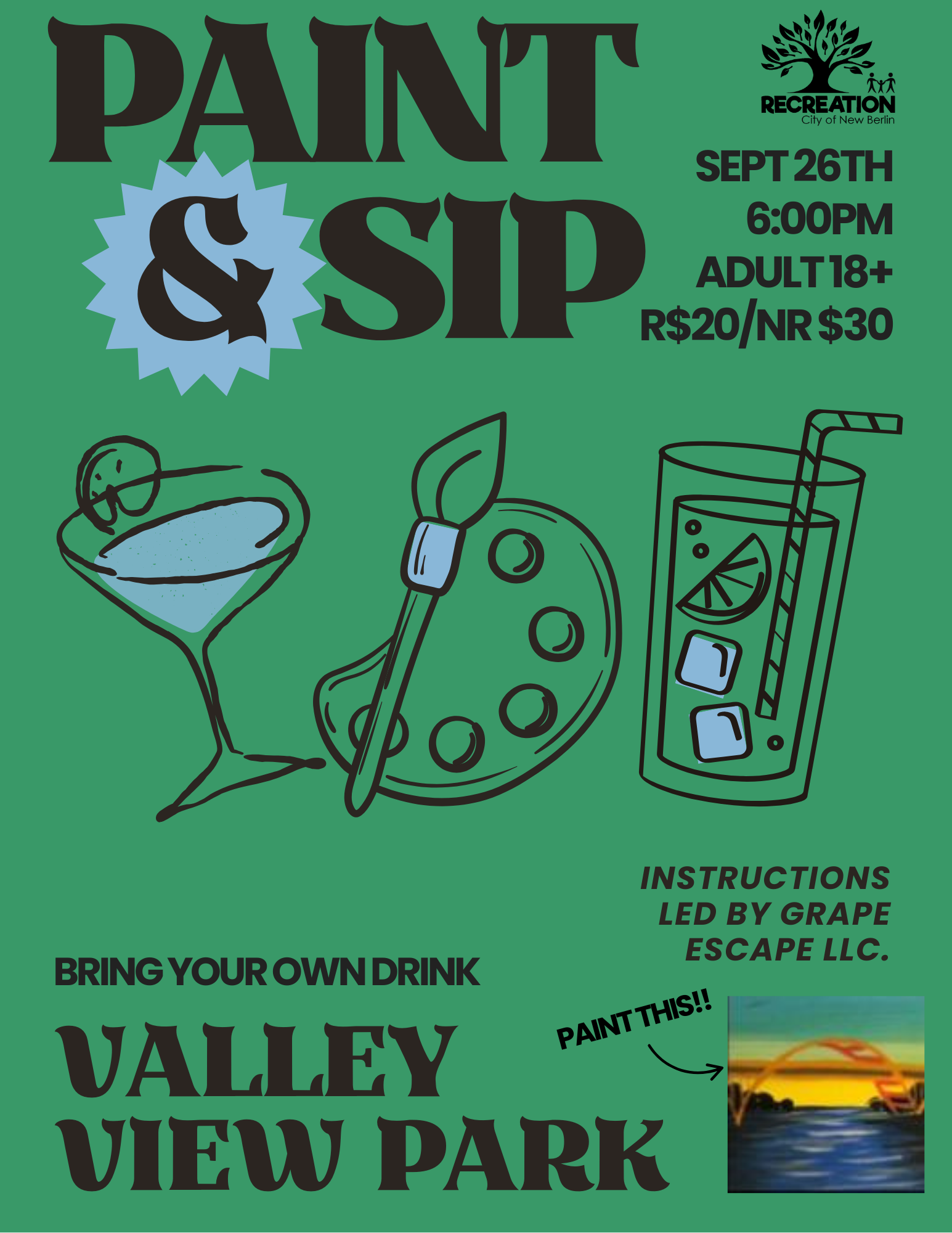 Brown and Pink Paint And Sip Party Event  Invitation